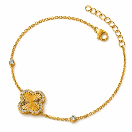 Brățară Trifoi Golden Clover Van Luxe placată cu aur 18K cu zirconiu cubic