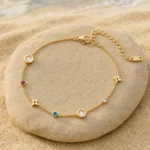 Brățară de gleznă elegantă Golden Flower Dots cu pietre colorate și închidere cu carabină