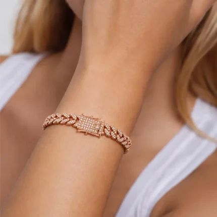 Brățară Cuban 8mm cadou femei rose gold cu cristale albe