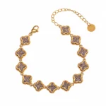 Brățară Lucky Clover Purple Gold placată cu Aur 18K cu zirconiu mov