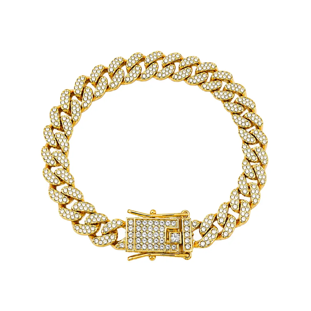 Brățară Cuban Gold 8 mm cu cristale rhinestone 18 cm