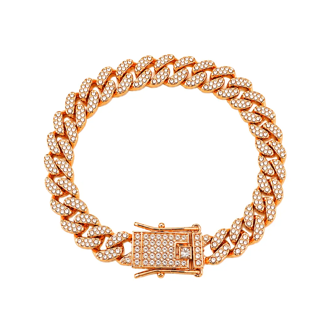 Brățară Cuban Rose Gold 8 mm cu cristale rhinestone, lungime 18 cm