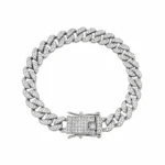 Brățară Cuban Silver 8 mm 18 cm cu cristale strălucitoare