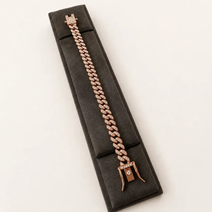 Brățară statement Cuban Rose Gold 18 cm cu închidere tip box clasp