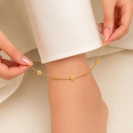 Brățară de picior aurie pentru femei cu model floral mini petal