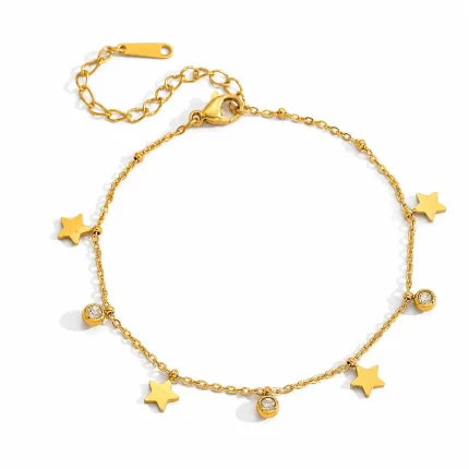 Brățară de gleznă Star Gold placată cu Aur 18K din oțel inoxidabil 316 cu steluțe și zirconiu cubic
