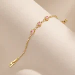 Brățară Tennis Pink Hearts Gold placată cu Aur - imagine 3