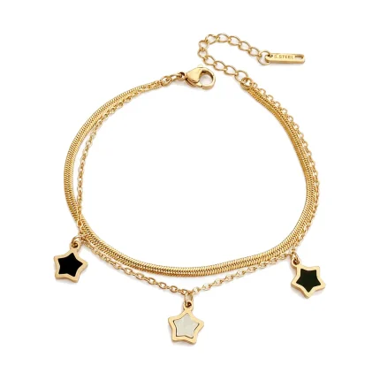Brățară Layered Star Gold placată cu Aur 18K cu pandantive în formă de stea