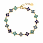 Brățară Lucky Clover Blue Gold cu zirconii albastre
