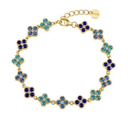 Brățară Lucky Clover Blue Gold cu zirconii albastre