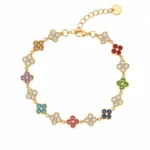 Brățară Multicolor Four Leaf Clover Gold cu zirconii multicolore