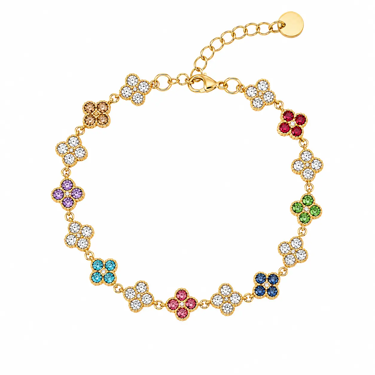 Brățară Multicolor Four Leaf Clover Gold cu zirconii multicolore