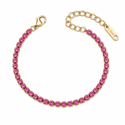 Brățară Tennis 3mm Pink Zircon Gold placată cu Aur 18K
