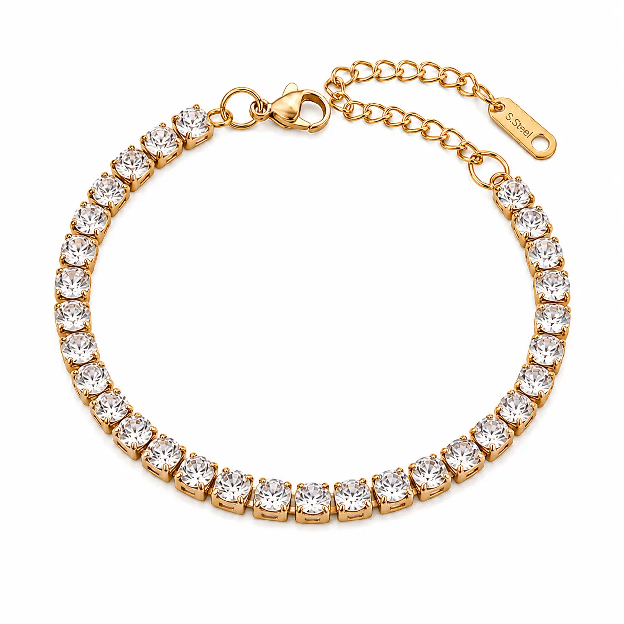 Brățară Tennis 4mm Crystal Gold placată cu Aur 18K
