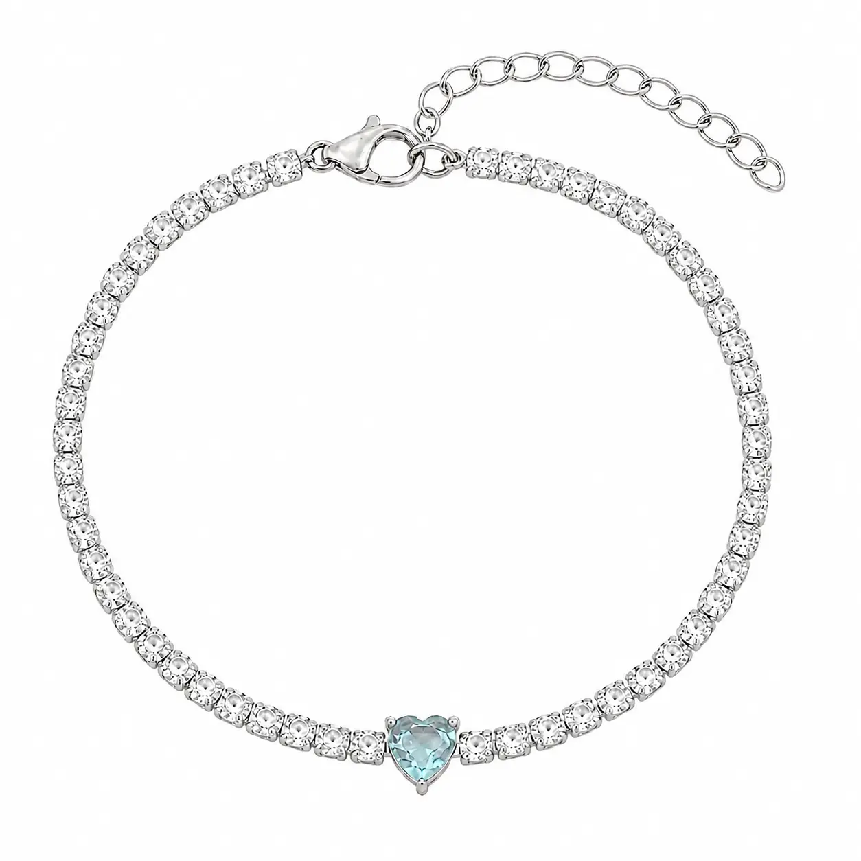 Brățară Tennis Blue Heart argintie cu zirconiu albastru si alb