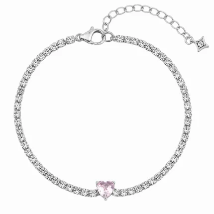 Brățară Tennis Pink Heart Silver din oțel inoxidabil cu zirconiu roz