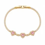 Brățară Tennis Pink Heart Gold placată cu aur cu inimioare roz