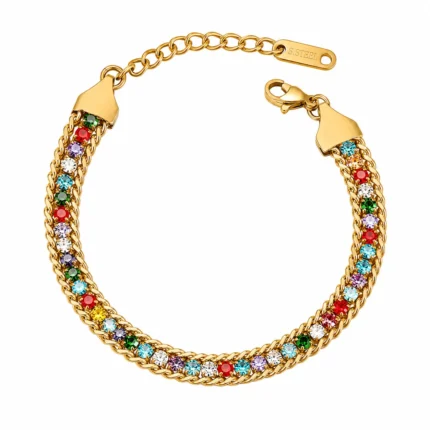 Brățară Tennis Rainbow Zircon Gold placată cu Aur 18K