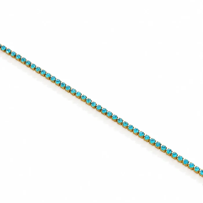 Bratara tennis 2 mm pietre albastre pe auriu