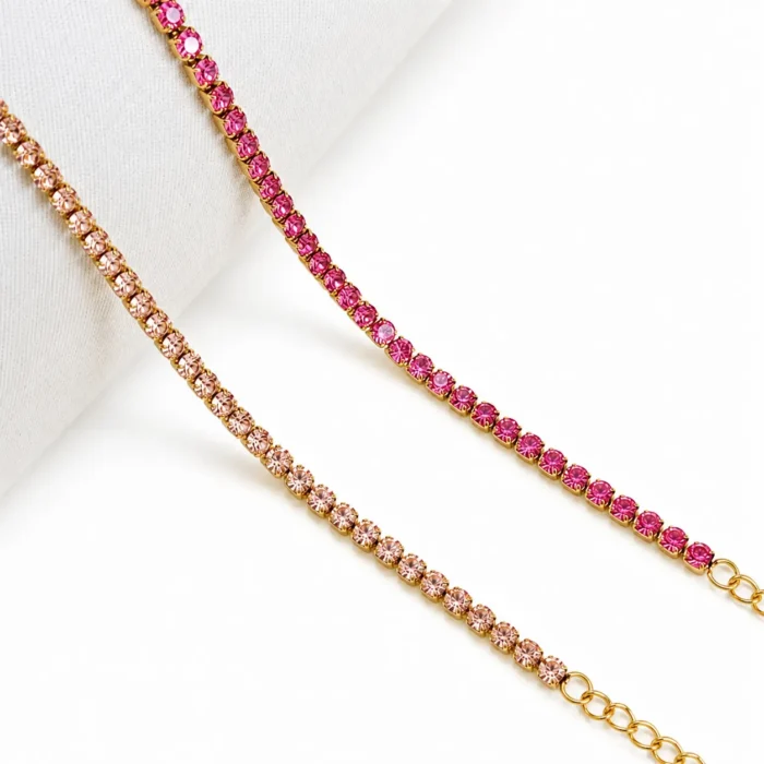 Brățară Tennis Pale Pink Zircon 3mm Gold placată cu Aur - imagine 4
