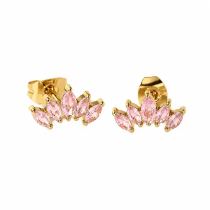 Cercei Lotus Petal Luxe placați cu aur 18K cu pietre zirconia roz