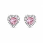 Cercei Pink Heart Silver inimă roz din oțel inoxidabil