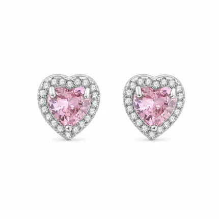 Cercei Pink Heart Silver inimă roz din oțel inoxidabil