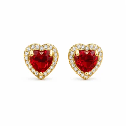 Cercei Red Heart Gold placați cu Aur 18K