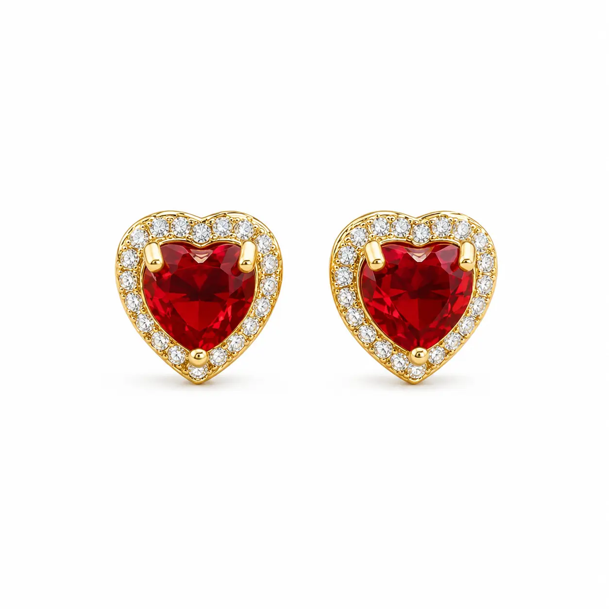 Cercei Red Heart Gold placați cu Aur 18K
