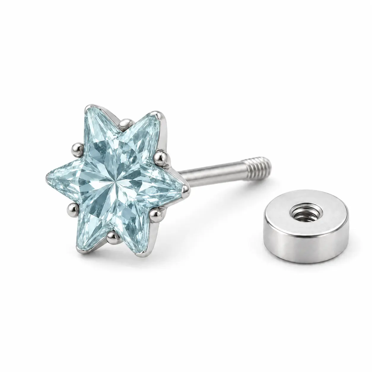 cercel-piercing-ureche-star-blue-silver-otel-inoxidabil Cercel piercing ureche Star Blue Silver din oțel inoxidabil
