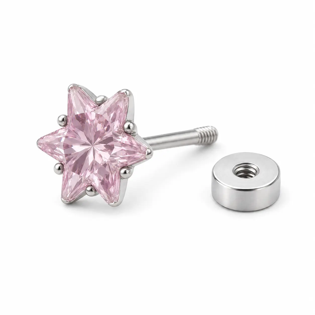 cercel-piercing-ureche-star-pink-silver-otel-inoxidabil Cercel piercing ureche Wings Star Pink Silver din oțel inoxidabil