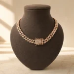 Colier statement rose gold cu zale Cuban și cristale rhinestone
