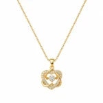 Colier Heart Bloom Gold placat cu Aur 18K cu pandantiv inimă florală și zirconiu cubic