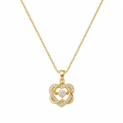 Colier Heart Bloom Gold placat cu Aur 18K cu pandantiv inimă florală și zirconiu cubic