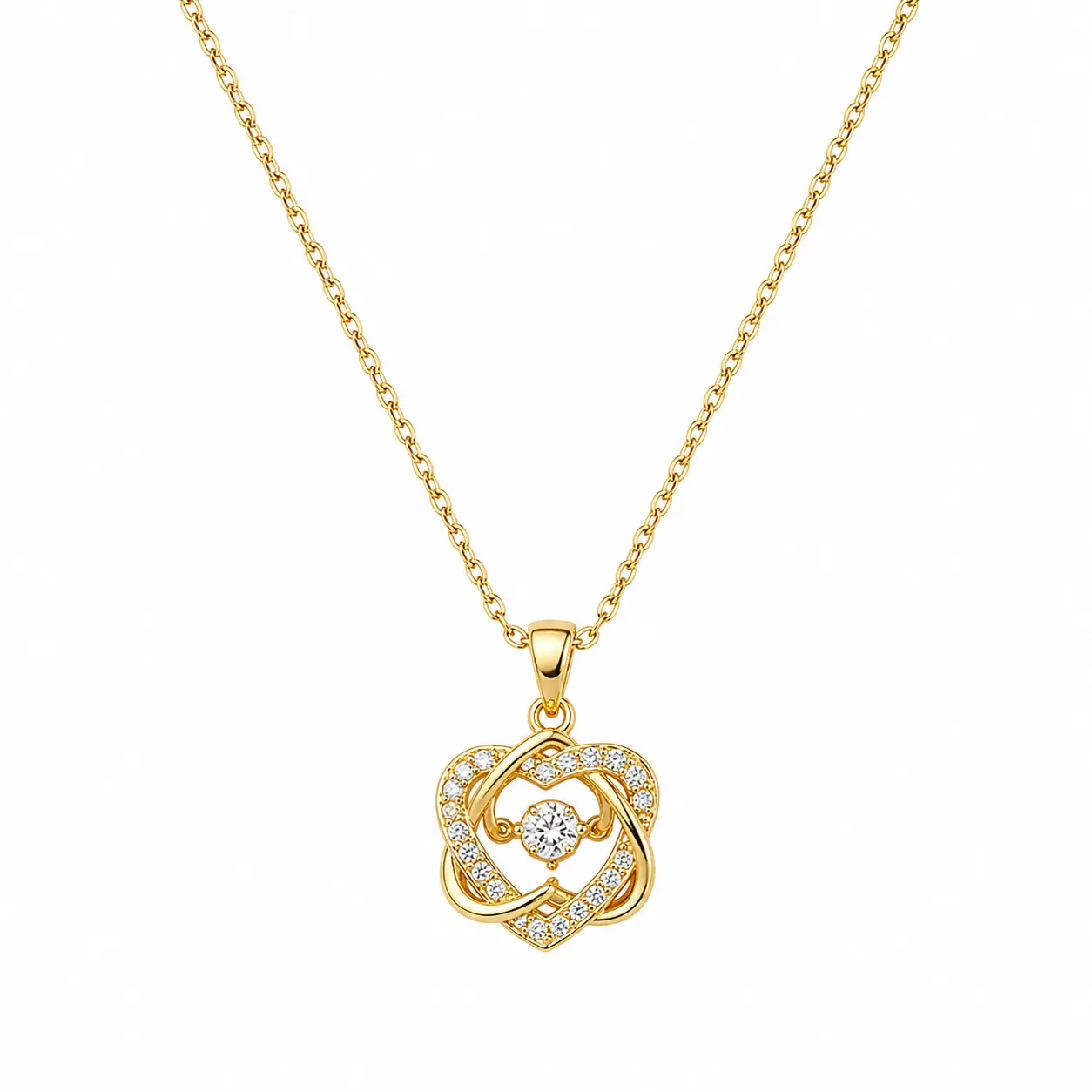 Colier Heart Bloom Gold placat cu Aur 18K cu pandantiv inimă florală și zirconiu cubic