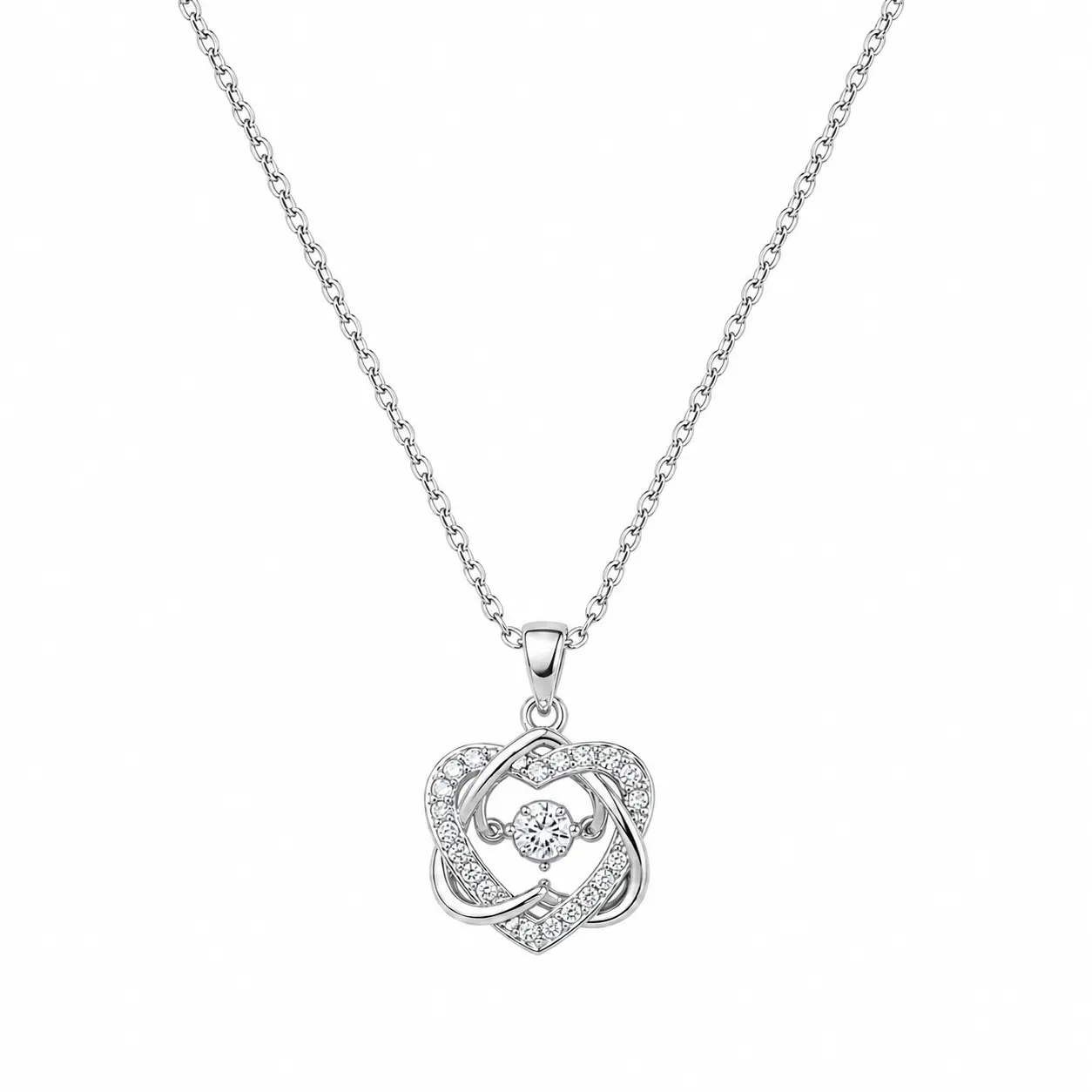 colier-heart-bloom-silver-otel-inoxidabi Colier Heart Bloom Silver din oțel inoxidabil cu pandantiv inimă florală și zirconiu cubic