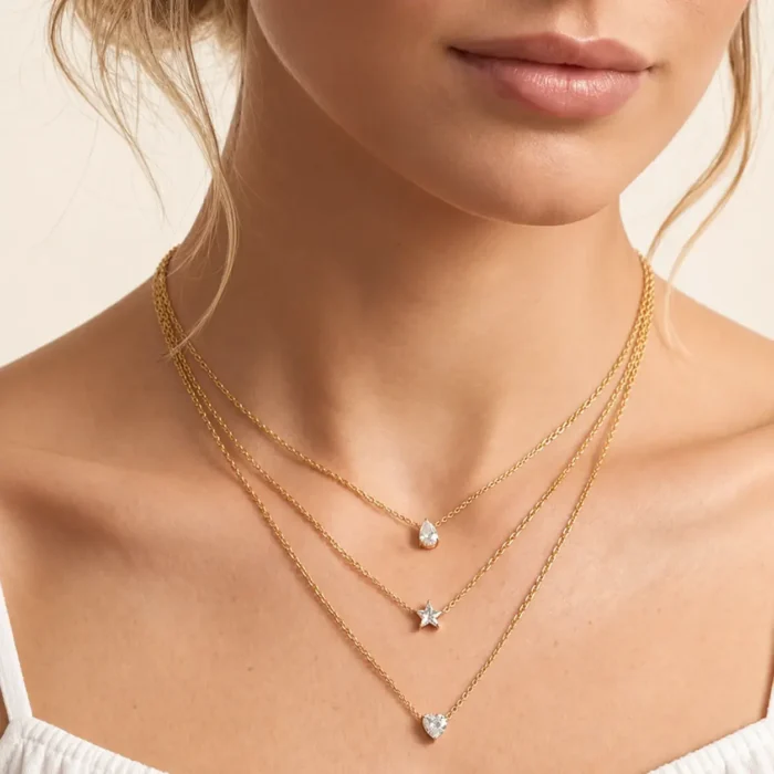 Colier Layered Star Drop Heart Gold placat cu Aur 16K - imagine 2