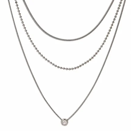 Colier layered silver cu pandantiv cristal din oțel inoxidabil