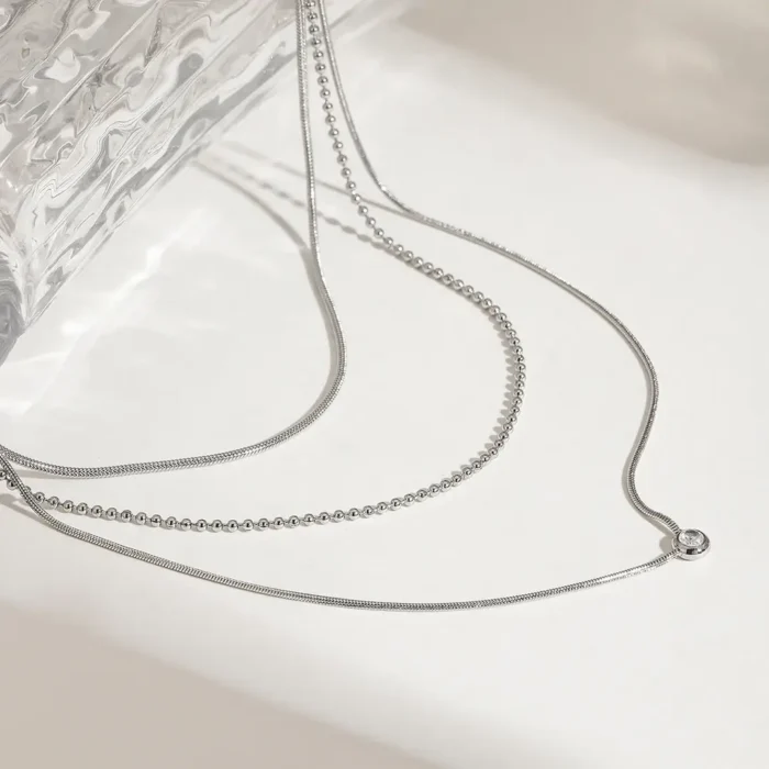 Colier layered reglabil 45-50 cm cu finisaj silver