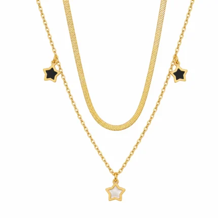 Colier Layered Star Gold placat cu Aur 18K cu pandantive în formă de stea