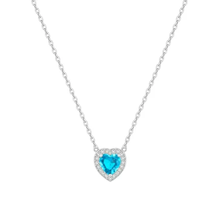 Colier Light Blue Heart Silver cu inimă albastră din oțel inoxidabil