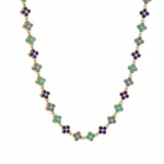 Colier Lucky Clover Blue Gold din oțel inoxidabil cu zirconiu multicolor