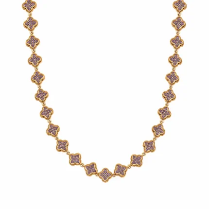 Colier Lucky Clover Purple Gold placat cu Aur 18K cu zirconiu mov