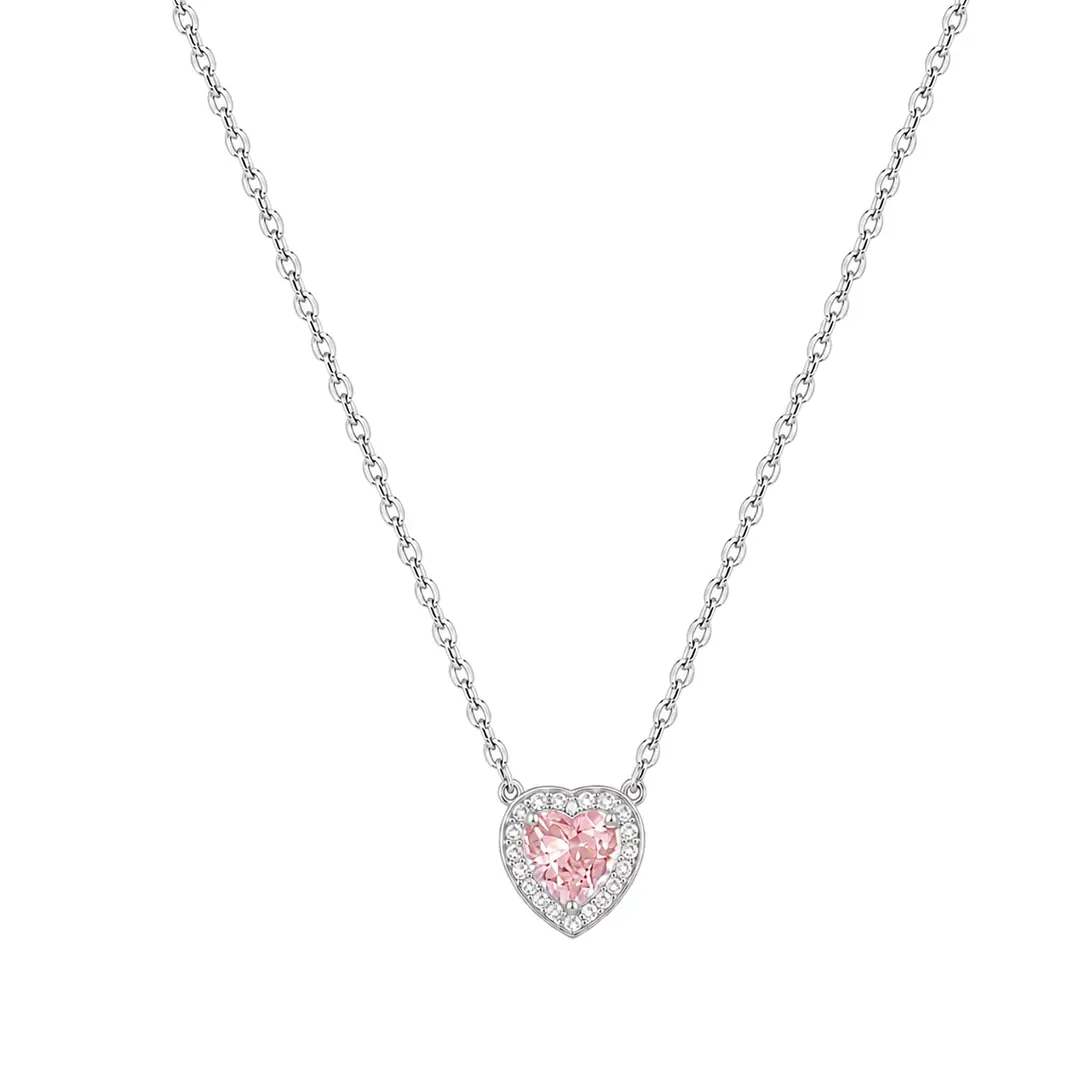 colier-pink-heart-silver-inima-roz-otel-inoxidabil Colier Pink Heart Silver cu inimă roz din oțel inoxidabil