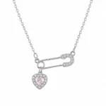 Colier Safety Pin Heart Silver cu pandantiv inimă și zirconiu cubic
