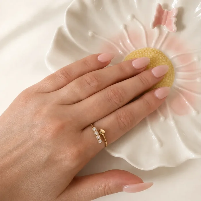 Inel ajustabil Golden Heart White Zirconium placat cu Aur 18K - imagine 2