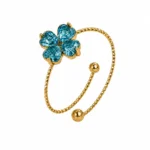 Inel ajustabil Blue Clover Gold placat auriu cu trifoi și pietre albastre