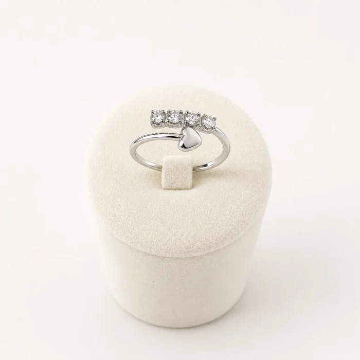 Inel ajustabil Silver Heart White Zirconium - imagine 3