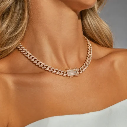 Lanț Cuban rose gold femei cu pietre rhinestone strălucitoare