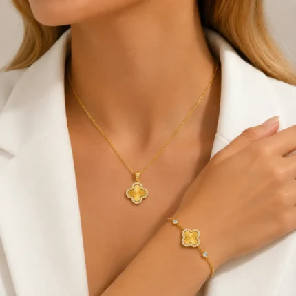 Set bijuterii Golden Clover placat cu aur 18K ideal cadou pentru femei